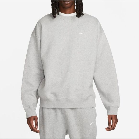 Nike Solo Swoosh Crewneck Sweatshirt Heather Grey XS Unisex Fleece DX1361-051 LE - Picture 9 of 13